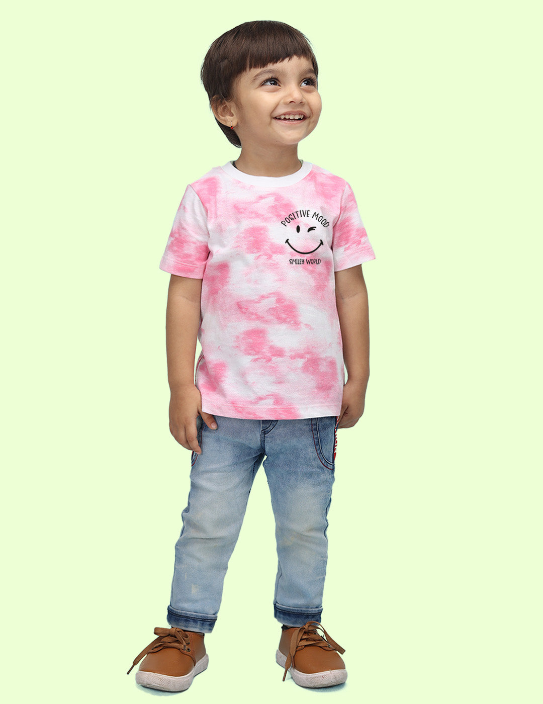 Nusyl infants pink positive mood printed Tie & Dye tshirt.