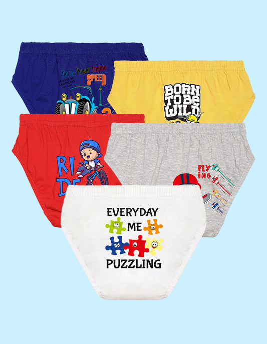 Nusyl Boys printed briefs combo-pack of 5(White,Red,Yellow,Grey,Royal blue)