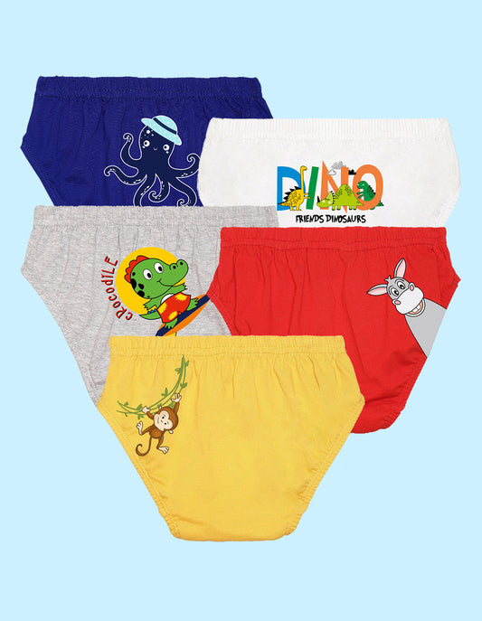 Nusyl Boys printed briefs combo-pack of 5(White,Red,Yellow,Grey,Royal blue)