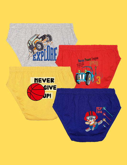 Nusyl Boys printed briefs combo-pack of 4(Grey,Red,yellow,Royal blue)