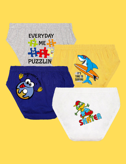 Nusyl Boys printed briefs combo-pack of 4(Royal blue,White,Yellow,Grey)