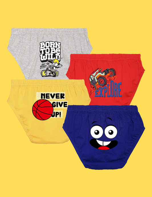 Nusyl Boys printed briefs combo-pack of 4(Grey,Red,Yellow,Royal blue)