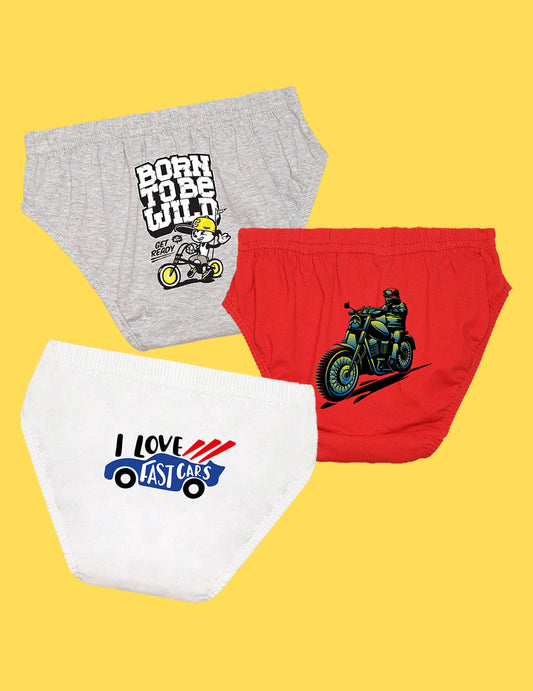 Nusyl Boys printed briefs combo-pack of 3  (Grey,Red,White)