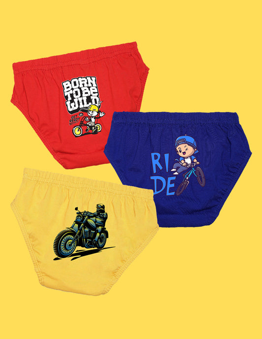 Nusyl Boys printed briefs combo-pack of 3  (Red,Royal Blue,Yellow)