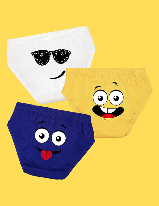 Nusyl Boys printed briefs combo-pack of 3  (White,Yellow,Royal Blue)