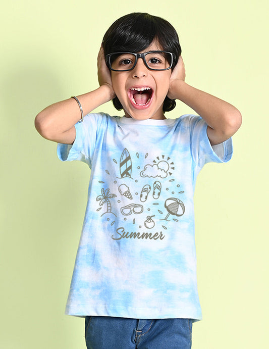 Nusyl boys summer printed blue tie & dye t-shirt