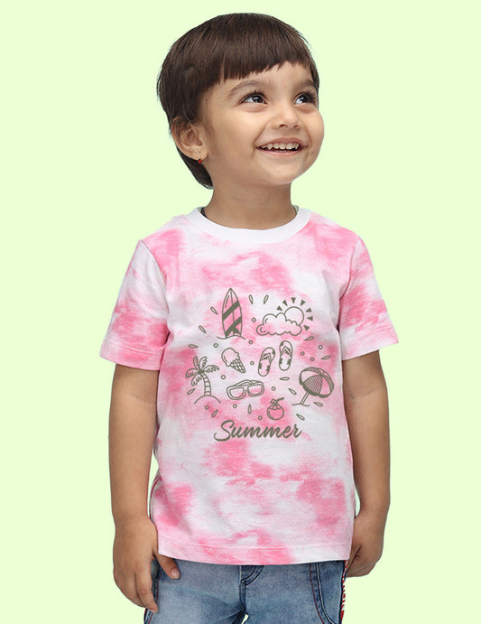 Nusyl infants pink summer printed Tie & Dye tshirt.