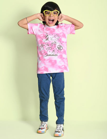 Nusyl boys summer printed pink tie & dye t-shirt