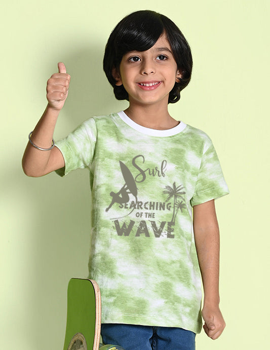 Nusyl boys surf printed green tie & dye t-shirt