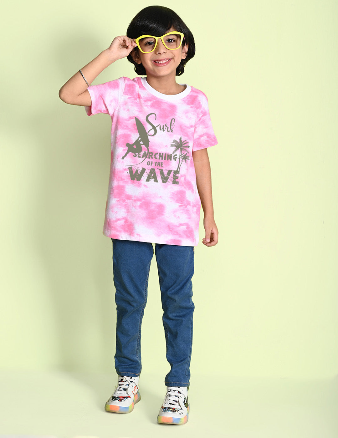 Nusyl boys surf printed pink tie & dye t-shirt