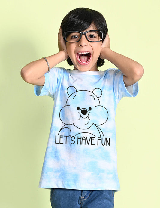 Nusyl boys teddy bear printed blue tie & dye t-shirt