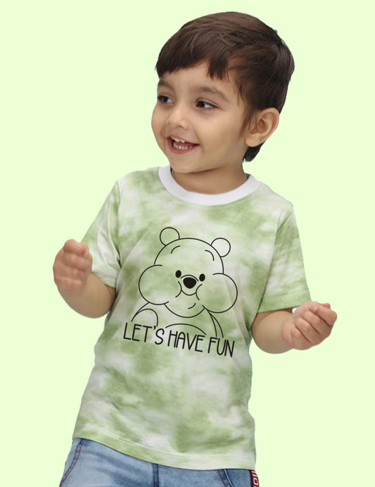 Nusyl infants green have fun printed Tie & Dye tshirt.