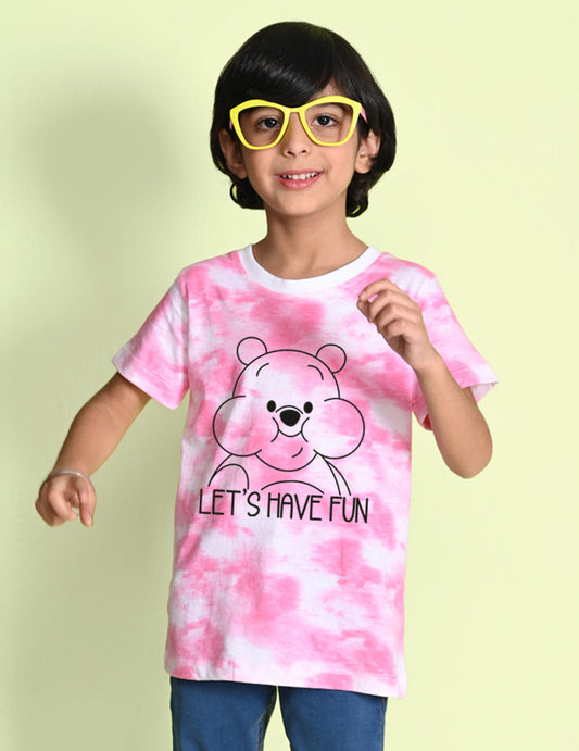 Nusyl boys teddy bear printed pink tie & dye t-shirt