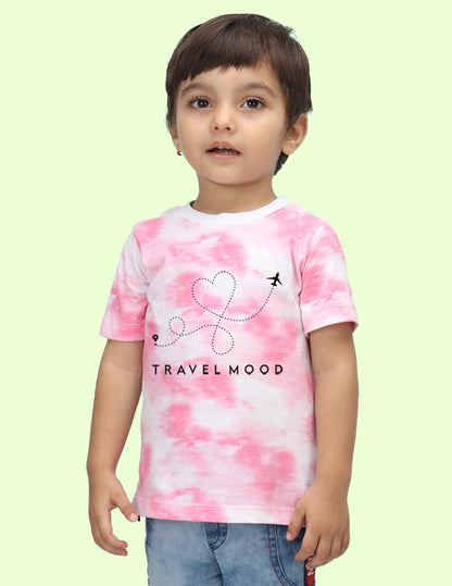 Nusyl infants pink travel mood printed Tie & Dye tshirt.