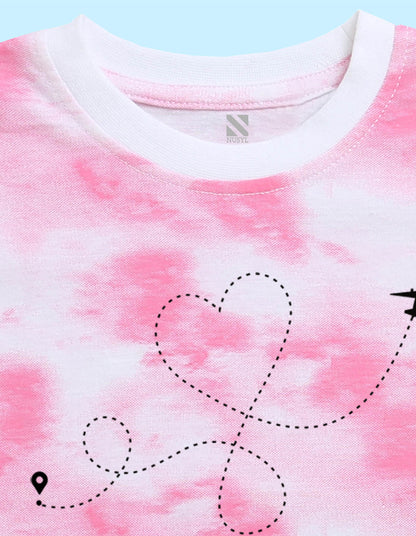 Nusyl infants pink travel mood printed Tie & Dye tshirt.