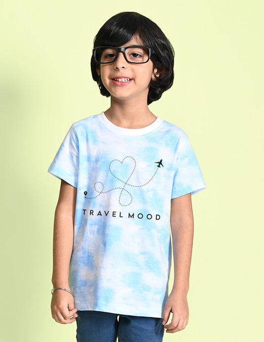 Nusyl boys travel mood printed blue tie & dye t-shirt