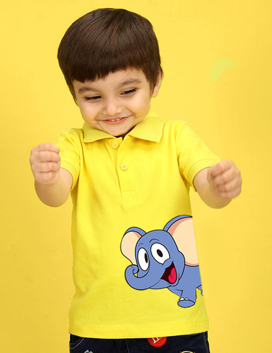 Nusyl Elephant Printed Bright Yellow Infants Polo T-shirt