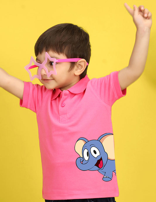 Nusyl Elephant Printed Bubblegum Pink Infants Polo T-shirt