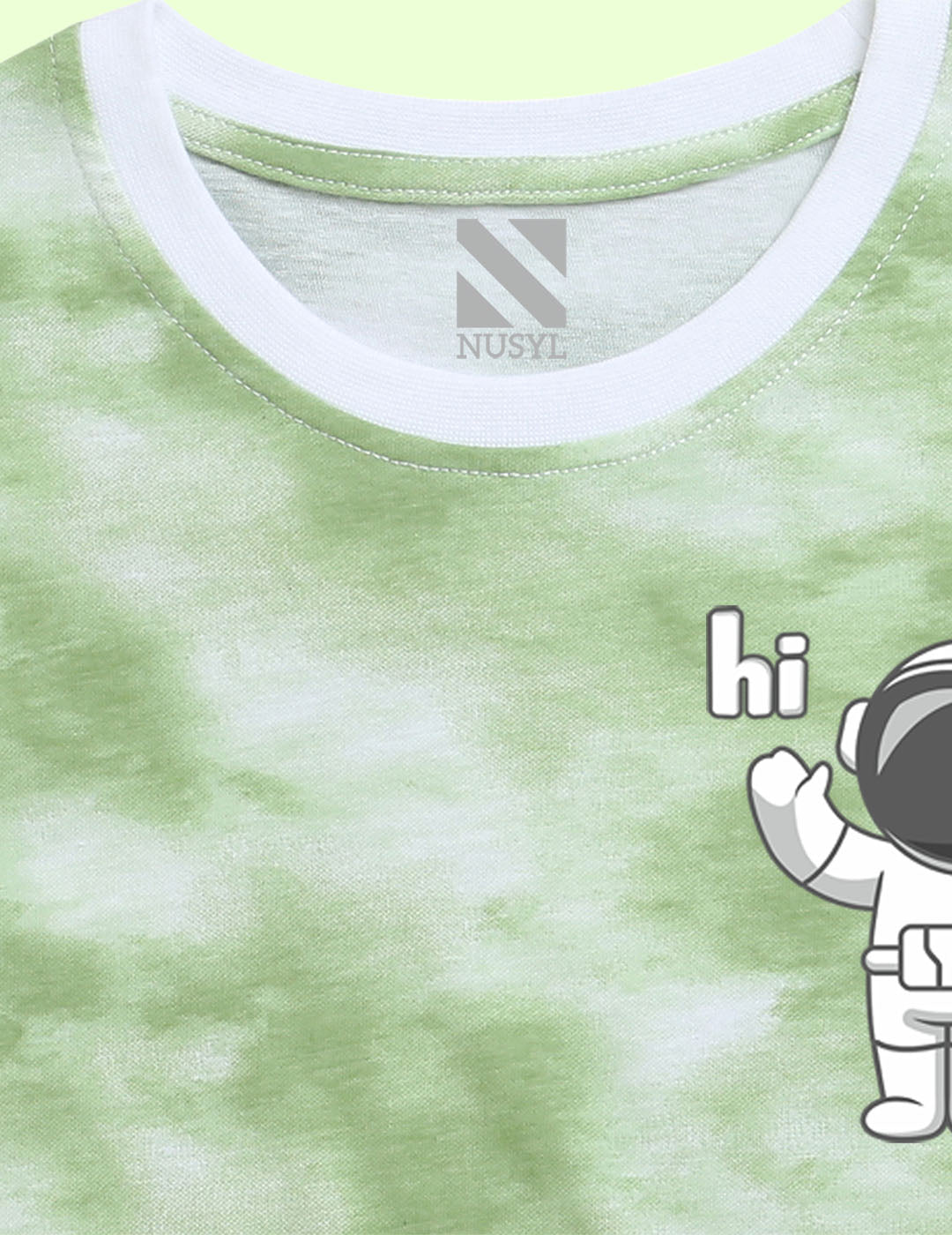 Nusyl girls green auts astronaut printed tie & dye tshirt.