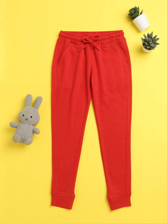 Nusyl Red solid color kids unisex treck pants