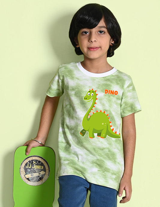 Nusyl boys dinosaur printed green tie & dye t-shirt